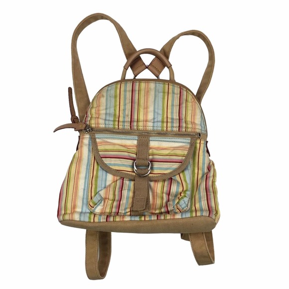 FOSSIL Colorful Striped Canvas Zip Around Mini Small Backpack Bag City Purse - Picture 1 of 7
